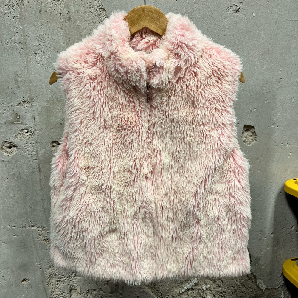 Vintage Y2K Investments Pink Fur Sherpa Full Zip Vest Jacket Barbie Frosted Med